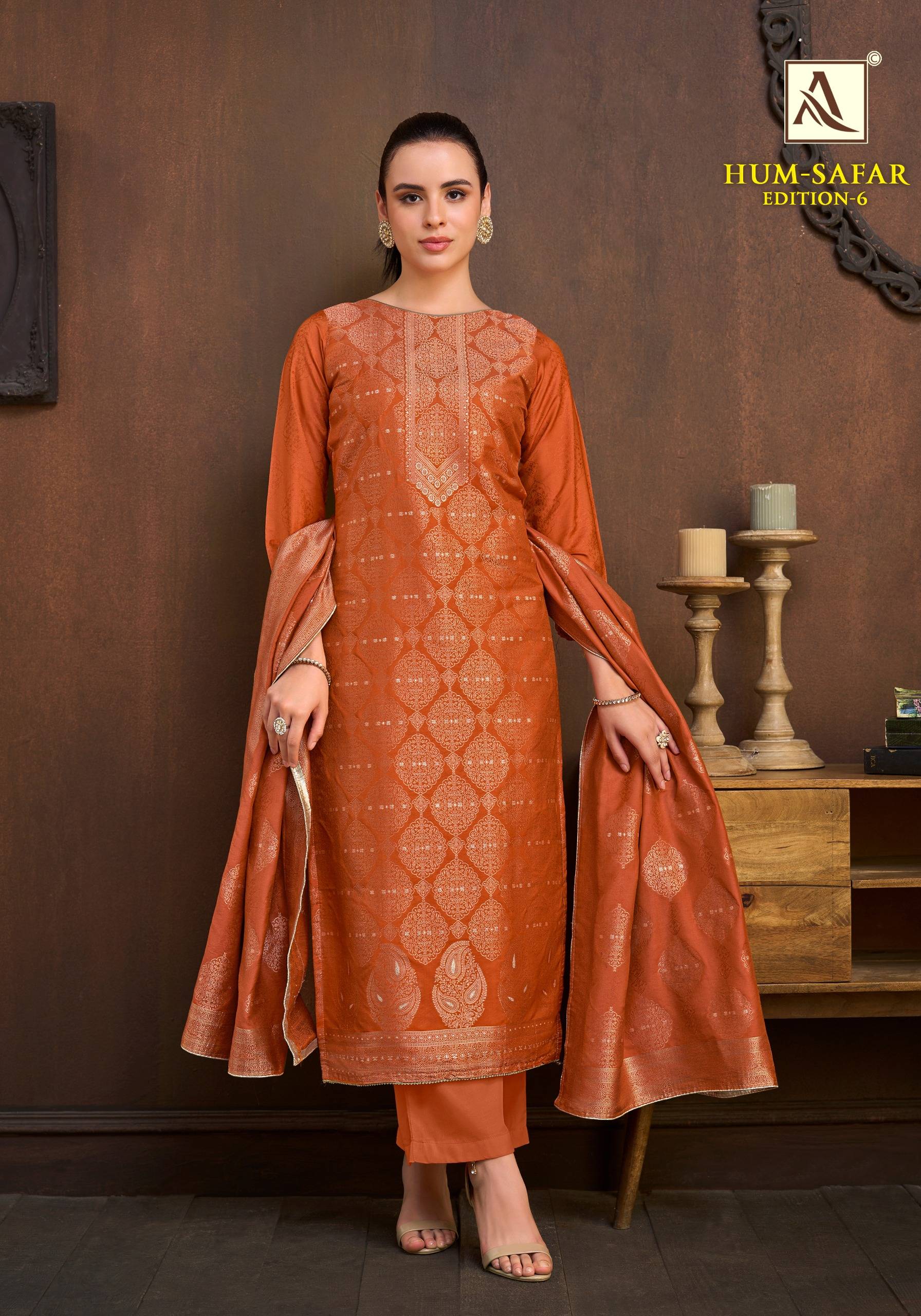HUMSAFAR VOL 6 BY ALOK SUIT 1 To 06 Series Beautiful Festive Suits Stylish Colorful Fancy Casual Wear & Ethnic Wear JACQUARD Dresses At Wholesale Price